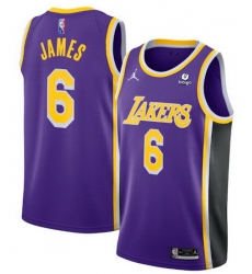 Men's Los Angeles Lakers #6 LeBron James Purple 75th Anniversary City Edition Stitched Jersey