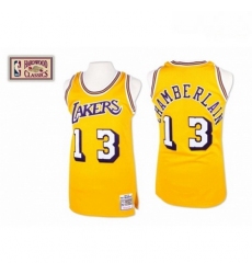 Mens Mitchell and Ness Los Angeles Lakers 13 Wilt Chamberlain Swingman Gold Throwback NBA Jersey