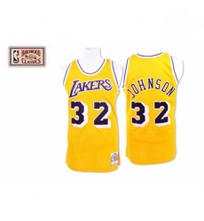 Mens Mitchell and Ness Los Angeles Lakers 32 Magic Johnson Authentic Gold Throwback NBA Jersey