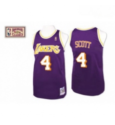 Mens Mitchell and Ness Los Angeles Lakers 4 Byron Scott Authentic Purple Throwback NBA Jersey