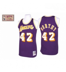 Mens Mitchell and Ness Los Angeles Lakers 42 James Worthy Authentic Purple Throwback NBA Jersey