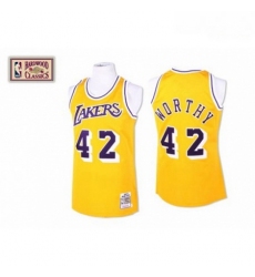 Mens Mitchell and Ness Los Angeles Lakers 42 James Worthy Swingman Gold Throwback NBA Jersey