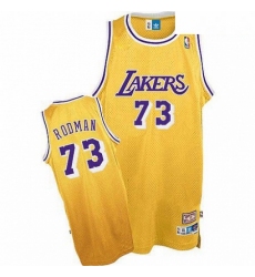 Mens Mitchell and Ness Los Angeles Lakers 73 Dennis Rodman Authentic Gold Throwback NBA Jersey