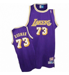 Mens Mitchell and Ness Los Angeles Lakers 73 Dennis Rodman Authentic Purple Throwback NBA Jersey