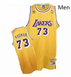 Mens Mitchell and Ness Los Angeles Lakers 73 Dennis Rodman Swingman Gold Throwback NBA Jersey