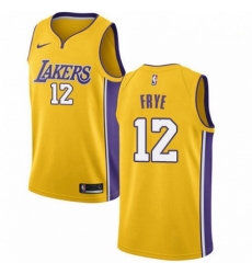 Mens Nike Los Angeles Lakers 12 Channing Frye Swingman Gold Home NBA Jersey Icon Edition 