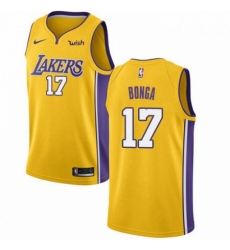 Mens Nike Los Angeles Lakers 17 Isaac Bonga Swingman Gold NBA Jersey Icon Edition 