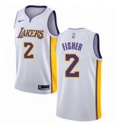 Mens Nike Los Angeles Lakers 2 Derek Fisher Authentic White NBA Jersey Association Edition 