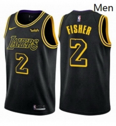 Mens Nike Los Angeles Lakers 2 Derek Fisher Swingman Black City Edition NBA Jersey 