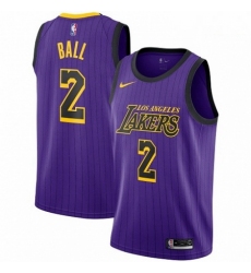 Mens Nike Los Angeles Lakers 2 Lonzo Ball Swingman Purple NBA Jersey City Edition