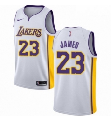 Mens Nike Los Angeles Lakers 23 LeBron James Authentic White NBA Jersey Association Edition 