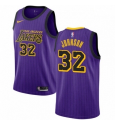 Mens Nike Los Angeles Lakers 32 Magic Johnson Swingman Purple NBA Jersey City Edition
