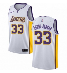 Mens Nike Los Angeles Lakers 33 Kareem Abdul Jabbar Authentic White NBA Jersey Association Edition