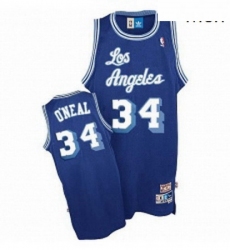 Mens Nike Los Angeles Lakers 34 Shaquille ONeal Authentic Blue Throwback NBA Jersey