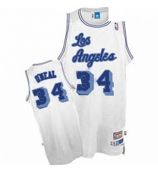 Mens Nike Los Angeles Lakers 34 Shaquille ONeal Authentic White Throwback NBA Jersey