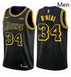 Mens Nike Los Angeles Lakers 34 Shaquille ONeal Swingman Black City Edition NBA Jersey