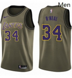 Mens Nike Los Angeles Lakers 34 Shaquille ONeal Swingman Green Salute to Service NBA Jersey
