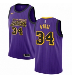 Mens Nike Los Angeles Lakers 34 Shaquille ONeal Swingman Purple NBA Jersey City Editi