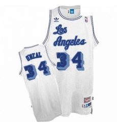 Mens Nike Los Angeles Lakers 34 Shaquille ONeal Swingman White Throwback NBA Jersey