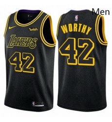 Mens Nike Los Angeles Lakers 42 James Worthy Authentic Black City Edition NBA Jersey