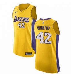 Mens Nike Los Angeles Lakers 42 James Worthy Authentic Gold Home NBA Jersey Icon Edition