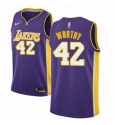Mens Nike Los Angeles Lakers 42 James Worthy Authentic Purple NBA Jersey Icon Edition