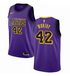 Mens Nike Los Angeles Lakers 42 James Worthy Swingman Purple NBA Jersey City Edition