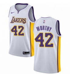 Mens Nike Los Angeles Lakers 42 James Worthy Swingman White NBA Jersey Association Edition