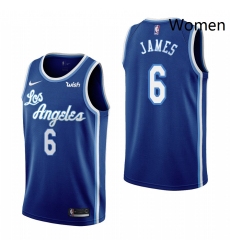 Women Los Angeles Lakers 6 Lebron James Blue 2019 20 Classic Edition Stitched Women NBA Jersey