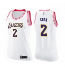 Womens Los Angeles Lakers 2 Quinn Cook Swingman White Pink Fashion Basketball Jersey 