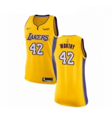 Womens Los Angeles Lakers 42 James Worthy Authentic Gold Home Basketball Jersey Icon Edition