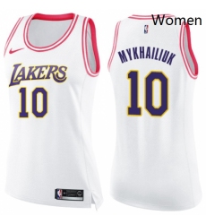 Womens Nike Los Angeles Lakers 10 Sviatoslav Mykhailiuk Swingman White Pink Fashion NBA Jersey 