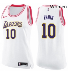 Womens Nike Los Angeles Lakers 10 Tyler Ennis Swingman WhitePink Fashion NBA Jersey