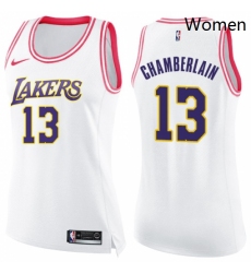 Womens Nike Los Angeles Lakers 13 Wilt Chamberlain Swingman WhitePink Fashion NBA Jersey