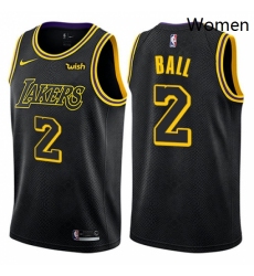 Womens Nike Los Angeles Lakers 2 Lonzo Ball Swingman Black NBA Jersey City Edition