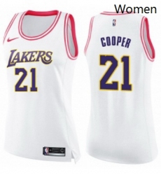Womens Nike Los Angeles Lakers 21 Michael Cooper Swingman WhitePink Fashion NBA Jersey