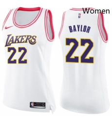 Womens Nike Los Angeles Lakers 22 Elgin Baylor Swingman WhitePink Fashion NBA Jersey