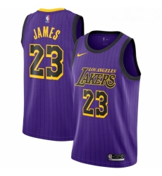 Womens Nike Los Angeles Lakers 23 LeBron James Swingman Purple stripe NBA Jersey 
