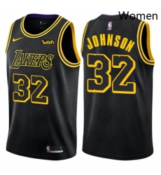 Womens Nike Los Angeles Lakers 32 Magic Johnson Swingman Black NBA Jersey City Edition