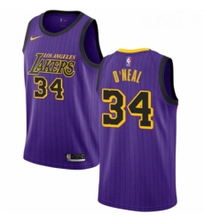 Womens Nike Los Angeles Lakers 34 Shaquille O Neal Swingman Purple NBA Jersey City Editi