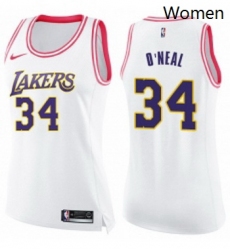 Womens Nike Los Angeles Lakers 34 Shaquille ONeal Swingman WhitePink Fashion NBA Jersey
