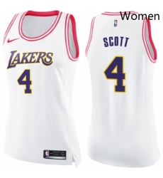 Womens Nike Los Angeles Lakers 4 Byron Scott Swingman WhitePink Fashion NBA Jersey