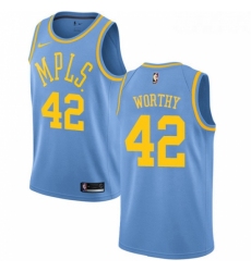 Womens Nike Los Angeles Lakers 42 James Worthy Authentic Blue Hardwood Classics NBA Jersey