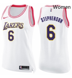 Womens Nike Los Angeles Lakers 6 Lance Stephenson Swingman White Pink Fashion NBA Jersey 