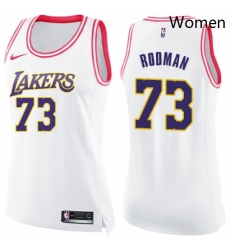 Womens Nike Los Angeles Lakers 73 Dennis Rodman Swingman WhitePink Fashion NBA Jersey