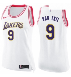 Womens Nike Los Angeles Lakers 9 Nick Van Exel Swingman WhitePink Fashion NBA Jersey 