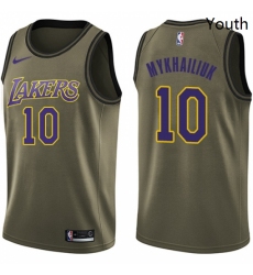 Youth Nike Los Angeles Lakers 10 Sviatoslav Mykhailiuk Swingman Green Salute to Service NBA Jersey 
