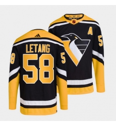 Men Pittsburgh Penguins 58 Kris Letang Black 2022 Reverse Retro Stitched Jersey