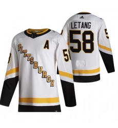 Men Pittsburgh Penguins 58 Kris Letang White Adidas 2020 21 Reverse Retro Alternate NHL Jersey