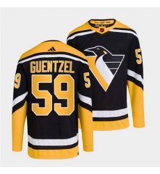 Men Pittsburgh Penguins 59 Jake Guentzel Black 2022 Reverse Retro Stitched Jersey